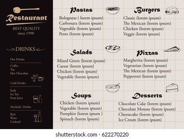 Placemat design template,vector illustration background.Modern hand drawn diner cover.For web site,print materials,poster,placard and brochure.Also useful for ad,marketing on social network and blog