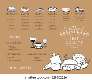 Placemat design template,vector illustration background.Modern hand drawn diner cover.For web site,print materials,poster,placard and brochure.Also useful for ad,marketing on social network and blog