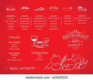 Placemat design template,vector illustration background.Modern hand drawn diner cover.For web site,print materials,poster,placard and brochure.Also useful for ad,marketing on social network and blog
