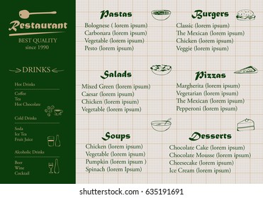 Placemat design template,vector illustration background.Modern hand drawn diner cover.For web site,print materials,poster,placard and brochure.Also useful for ad,marketing on social network and blog