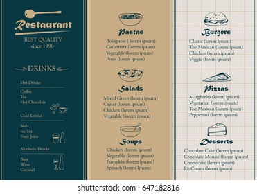 Placemat design template,vector illustration background.Modern hand drawn diner cover.For web site,print materials,poster,placard and brochure.Also useful for ad,marketing on social network and blog