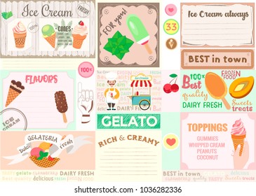 Placemat Ice Cream theme for cafes, bars, restaurants. The inscriptions are located separately, easily replaceable. Vector illustration EPS10.