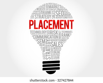 PLACEMENT bulb word cloud, business concept