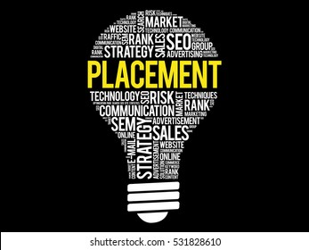 PLACEMENT bulb word cloud, business concept