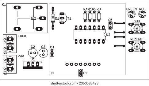 Placement of components of radio elements (contact
pads and seats) on the printed circuit
board of an electronic device.
Vector engineering 
drawing of a pcb. Electric background