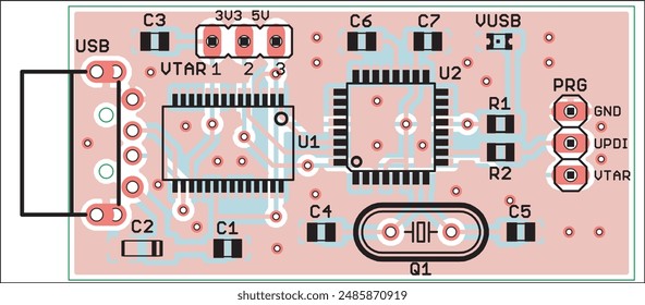 Placement of components of radio elements (contact
pads and seats) on the printed circuit
board of an electronic device.
Vector engineering 
drawing of a pcb. Electric background. 