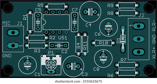 Placement of components of radio elements (contact
pads and seats) on the printed circuit
board of an electronic device.
Vector engineering 
drawing of a pcb. Electric background. 