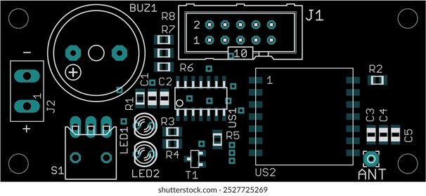 Placement of components of radio elements (contact
pads and seats) on the printed circuit
board of an electronic device.
Vector engineering 
drawing of a pcb. Electric background. 