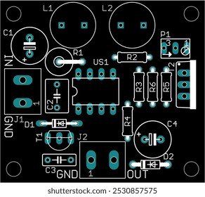 Placement of components of radio elements (contact
pads and seats) on printed circuit
board of electronic device.
Vector engineering 
drawing of pcb. Electric technology background.
Technic cad design