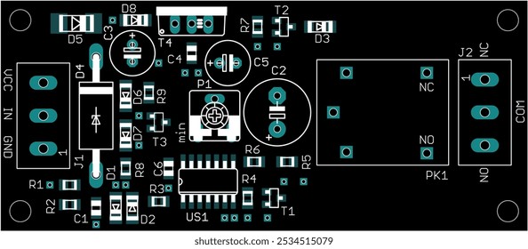 Placement of components of radio elements (contact
pads and seats) on printed circuit
board of electronic device.
Vector engineering 
drawing of pcb. Electric background.
computer cad technical design