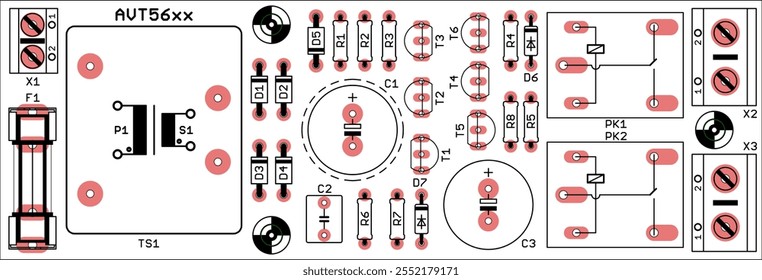 Colocación de los componentes de los Elementos de radio (contacto
almohadillas y Vacantes) en el circuito impreso
Tablero del dispositivo electrónico.
Ingeniería de Vector 
Dibujo de PCB. Fondo eléctrico. 
Diseño de tarjeta técnica de computadora.