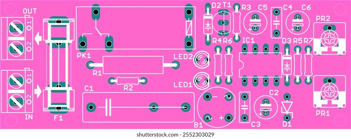 Colocación de los componentes de los Elementos de radio (contacto
almohadillas y Vacantes) en el circuito impreso
Tablero del dispositivo electrónico.
Ingeniería de Vector 
Dibujo de PCB. Fondo eléctrico. 
Diseño de tarjeta técnica de computadora.