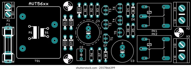 Placement of components of radio elements (contact
pads and seats) on printed circuit
board of electronic device.
Vector engineering 
drawing of pcb. Electric background.
Computer technic cad design. 