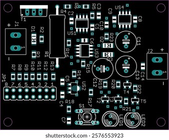 Placement of components of radio elements (contact
pads and seats) on printed circuit
board of electronic device.
Vector engineering 
drawing of pcb. Electric background. 
Computer technic cad design.