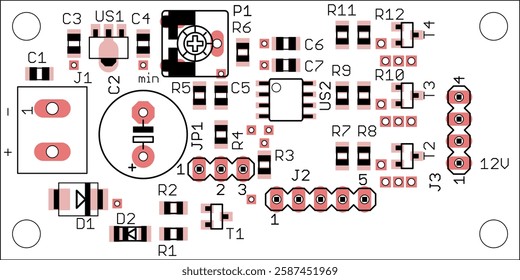 Placement of components of radio elements (contact
pads and seats) on printed circuit
board of electronic device.
Vector engineering 
drawing of pcb. Electric background.
Computer educational project.