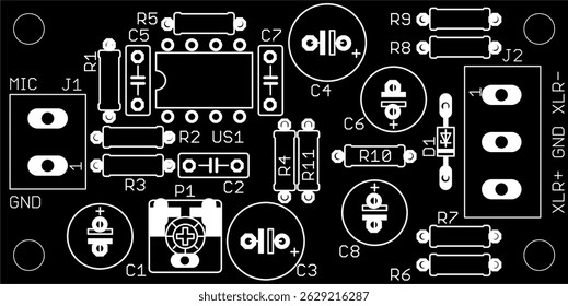 Placement of components of radio elements (contact
pads and seats) on the printed circuit
board of an electronic device.
Vector engineering technical
drawing. Pcb template. Electric background. 