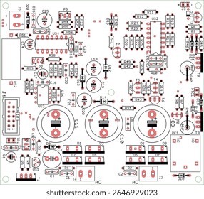 Placement of components set of radio elements (contact
pads, seats) on printed circuit
board of electronic device.
Vector engineering 
drawing of pcb. Electric background. Computer technic cad design.