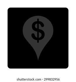 Placement icon. This flat rounded square black button uses gray and blue colors and isolated on a white background.