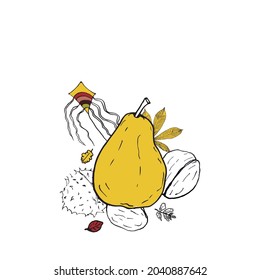 Placement print Autumn Leaves and pear Doodle background