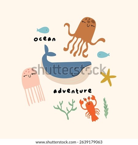 placement print design with pretty sea animals as vector