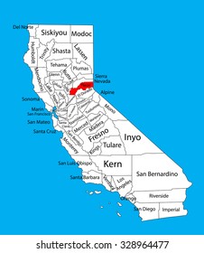 Placer County (California, United States of America) vector map isolated on background. Editable map of California.