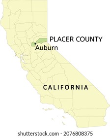 Placer County and city of Auburn location on California state map