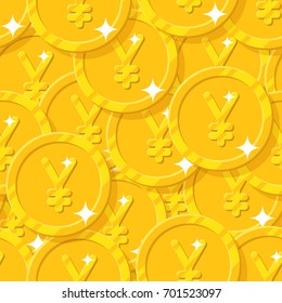 Placer gold Chinese yuan or Japanese yen seamless pattern. Background of gold yuan or yen as a pattern for designers and illustrators. Cover of gold pieces vector illustration