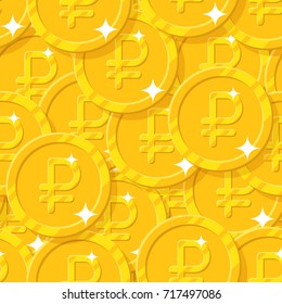Placer gold rubles style seamless pattern. Background of gold rubles as a pattern for designers and illustrators. Cover of gold pieces in the form of vector illustration