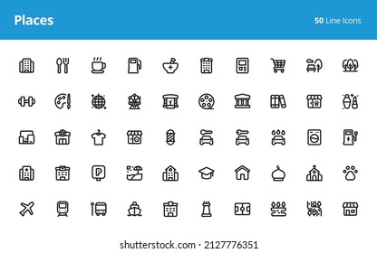Places Icon Set with line style for your design projects. Pixel perfect icons based on 32 x 32 px grids.