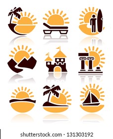 Places of interest, icons set over white background