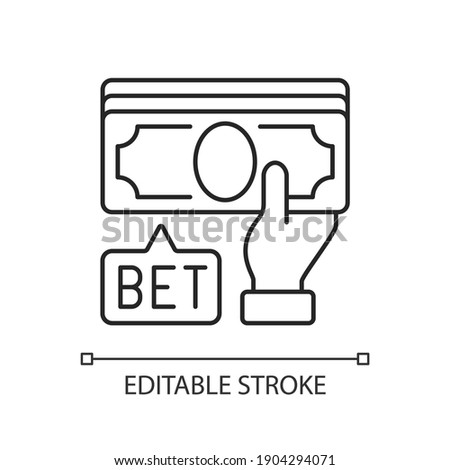 Placing bet linear icon. Gambling act. Betting money on sport events. Making wager on outcome. Thin line customizable illustration. Contour symbol. Vector isolated outline drawing. Editable stroke
