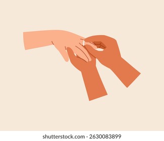 placing engagement ring on finger illustration