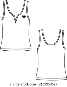 placket detail tank top, heart embroidery detail top