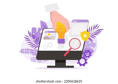 Plagiarism concept with people hand in flat design.