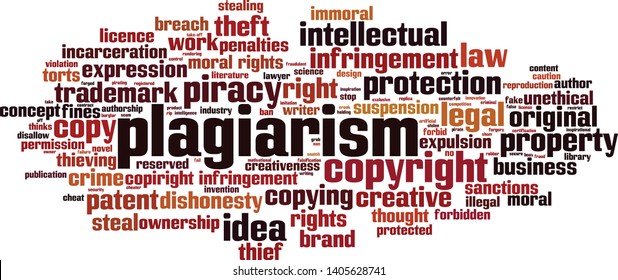 Plagiarism word cloud concept. Collage made of words about plagiarism. Vector illustration