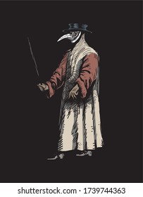 Plague doctor with bird mask and hat