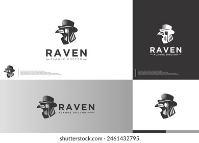 plague doctor crow, creepy, logo design template.