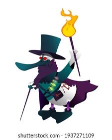 plague doctor duck with a torch on a white background.