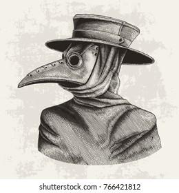 Plague doctor hand drawing vintage engraving isolate on grunge background svg