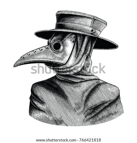 Plague doctor hand drawing vintage engraving isolate on white background Stockfoto © 