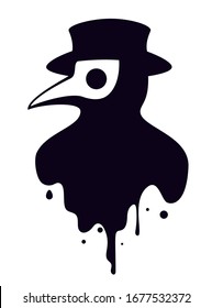 Plague doctor head profile with a bird mask and a hat, vector illustration in black and white colours. svg