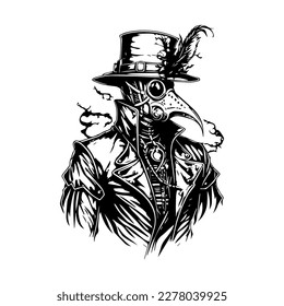 plague doctor line art hand drawn illustration