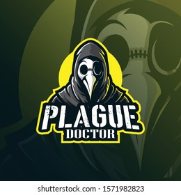 plague doctor mascot logo design vector with modern illustration concept style for badge, emblem and tshirt printing. doctor plague illustration for sport team. svg