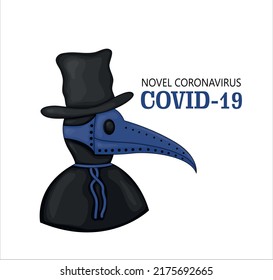 plague doctor in a mask with a long beak and hat. Vector image stylized as engraving