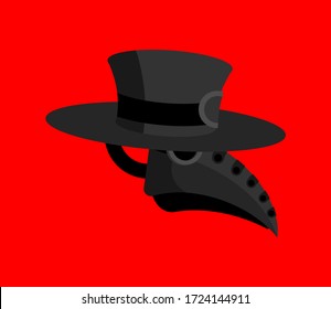 Plague Doctor Mask. Medieval Doc Treat Pandemic And Epidemic. Vector Illustration