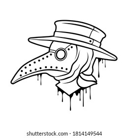 Plague doctor mask outline. Steampunk mask with beak. Vector clipart.