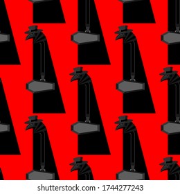 Plague doctor pattern seamless. Medieval doc treat pandemic and epidemic background. vector texture