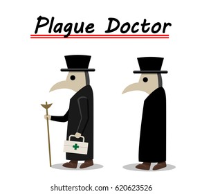 Plague doctor side view in flat, vector design