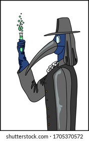 Plague doctor with test tube with potion.