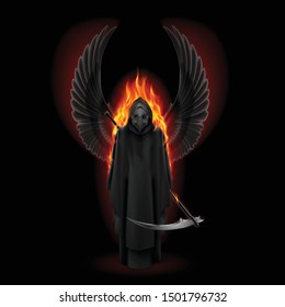 Plague Doctor with Two Wings Up in Orange Flame. Medieval Death Symbol Plague Doctor Mask for Web, Poster, Info Graphic